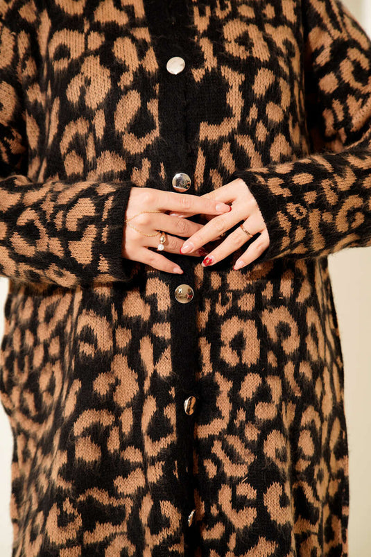 Cardigan en maille à motif léopard Latte