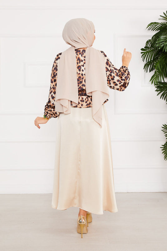 Ensemble Hijab Satin à Motifs Léopard -2