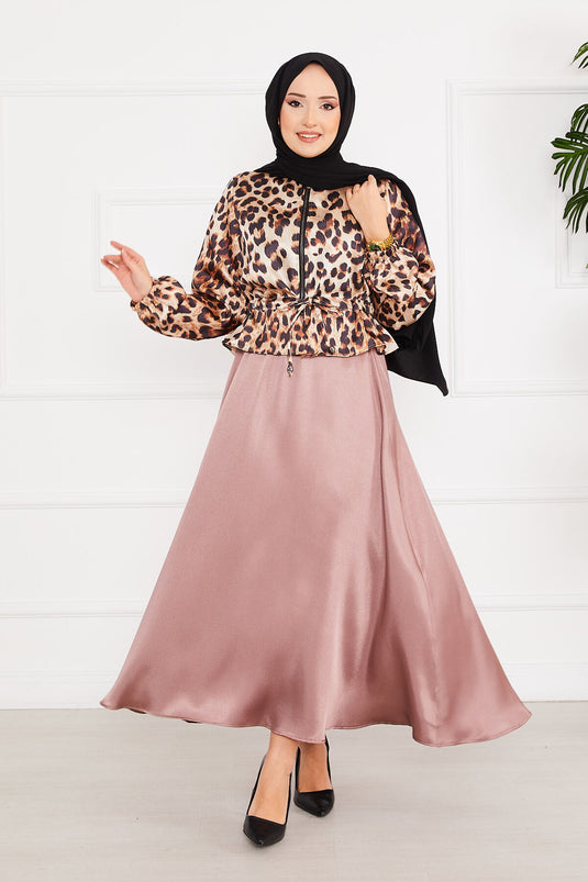 Ensemble Hijab Satin à Motifs Léopard -3