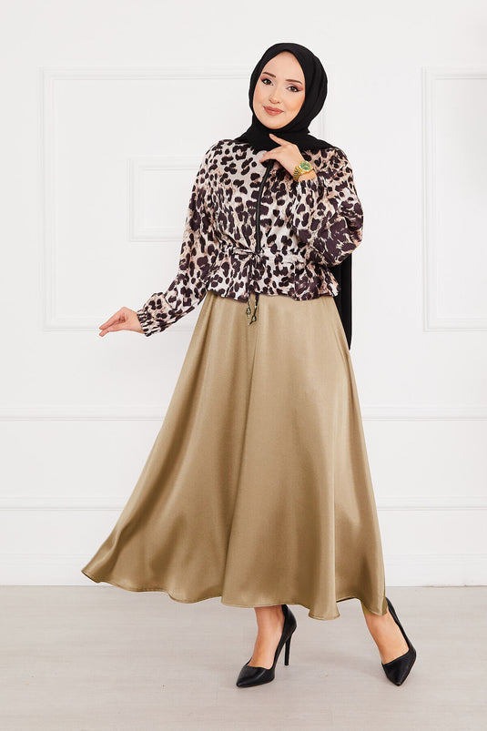 Leopard Print Modest Satin Set -4