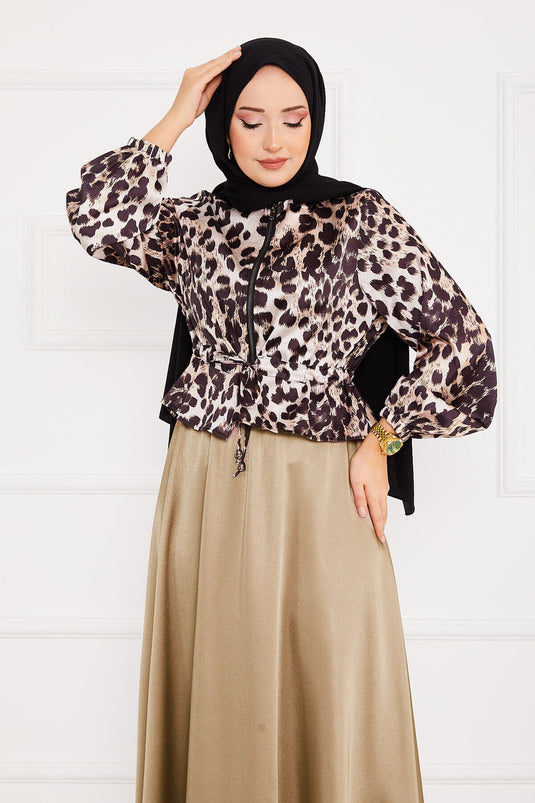 Leopard Print Modest Satin Set -4