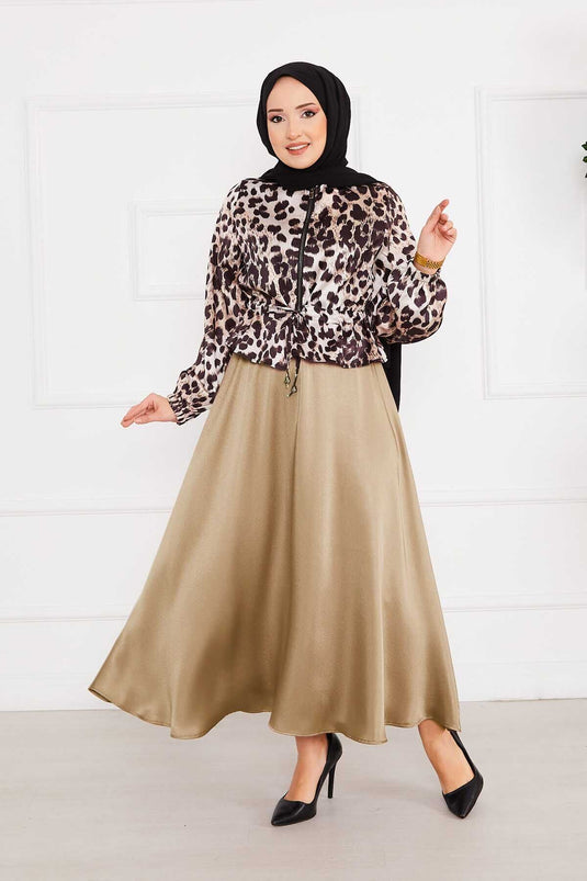 Leopard Print Modest Satin Set -4