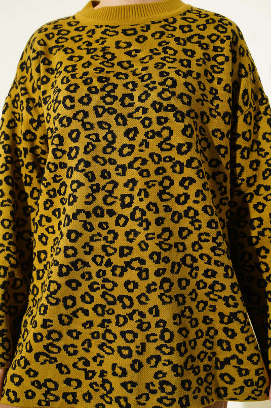 Tunique en tricot à motif léopard vert olive