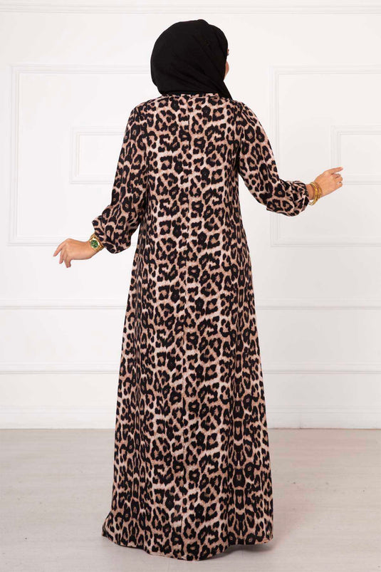 Robe en Viscose à Motif Léopard -5