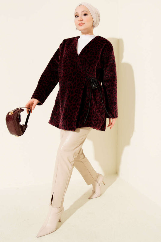 جاكيت جولدفوكس بورغندي بنقشة الفهد مع أربطة جانبية