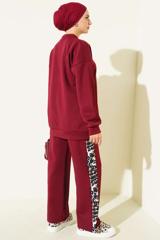 Leopar Figürlü Scuba İkili Takım Bordo