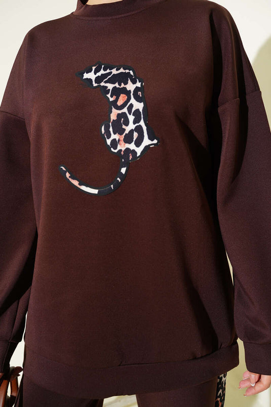 طقم غوص من قطعتين بنقشة جلد النمر، بني