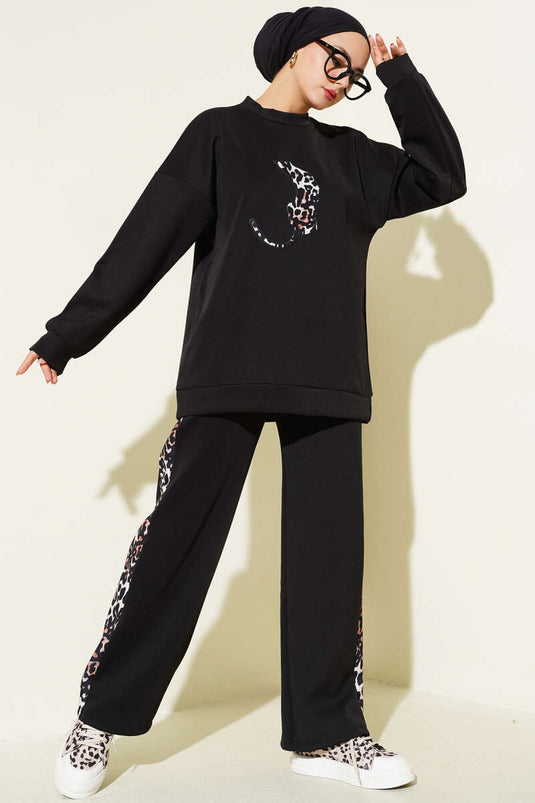 Leopar Figürlü Scuba İkili Takım Siyah