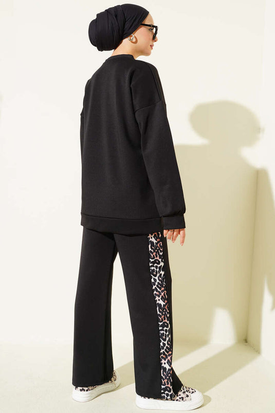 Leopar Figürlü Scuba İkili Takım Siyah