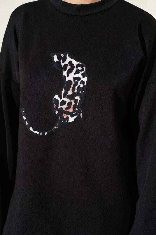 Leopar Figürlü Scuba İkili Takım Siyah