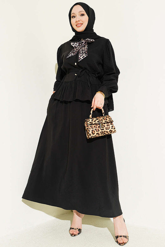 Completo doppio con gonna in modal e foulard leopardato nero