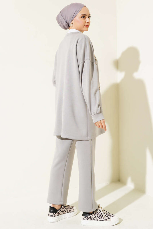 Costume Double Léopard Rayé Avec Poche Zippée Gris