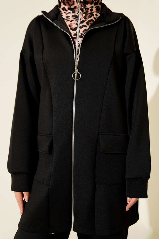 بدلة غوص من قطعتين بسحاب وطبعة جلد النمر، لون أسود، جملي