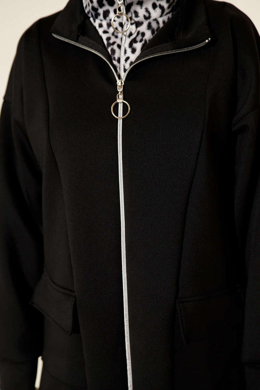 Combinaison de plongée deux pièces noire à fermeture éclair et motif léopard