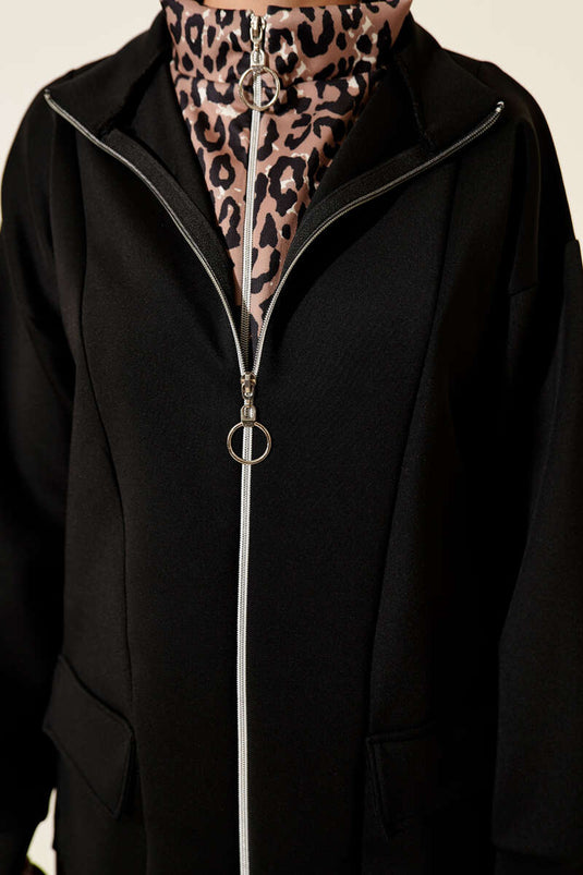 بدلة غوص من قطعتين بسحاب وطبعة جلد النمر من المنك الأسود