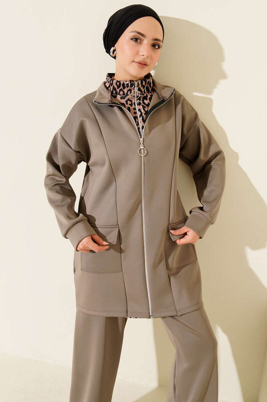 بدلة غوص بسحاب بطبعة جلد النمر من قطعتين من المنك