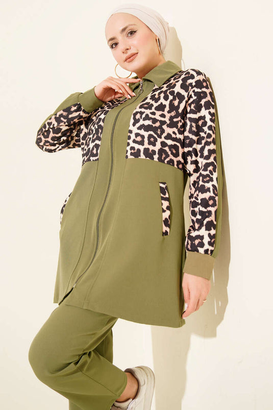 Leopar Garnili Hırkalı İkili Takım Haki