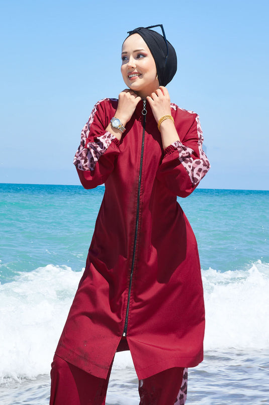 Leopard Garnish Modest Swimsuit -130