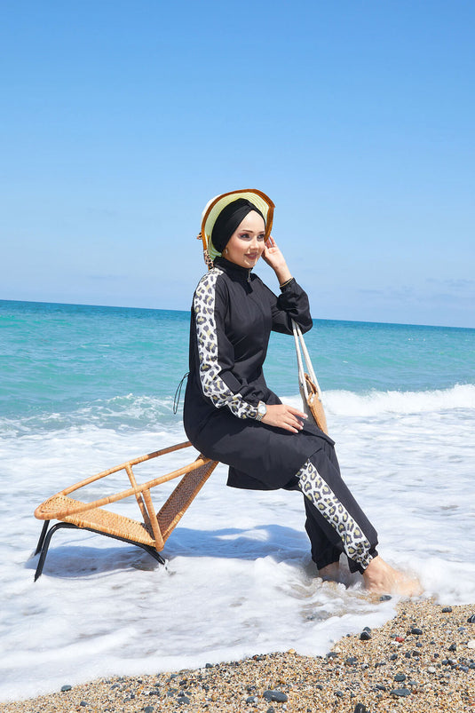 Maillot de bain modeste à garniture léopard -133