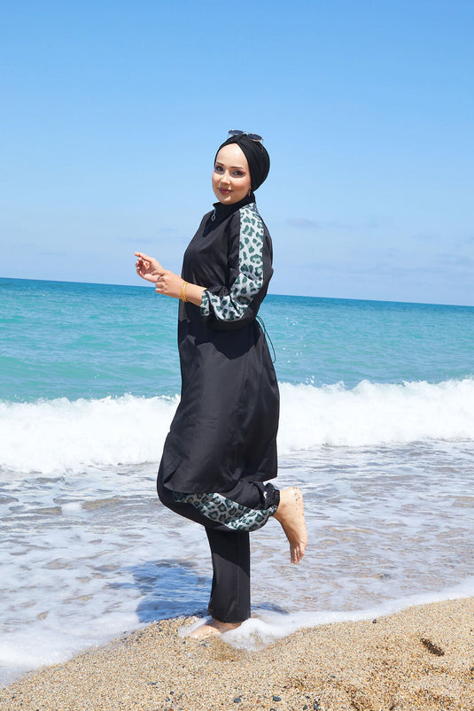 Leopard Garnish Modest Swimsuit -134