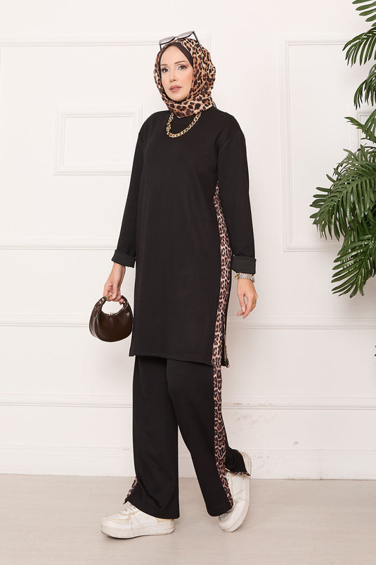 Black Oyşo Set with Leopard Stripes and Slits