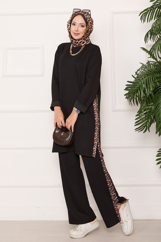Black Oyşo Set with Leopard Stripes and Slits