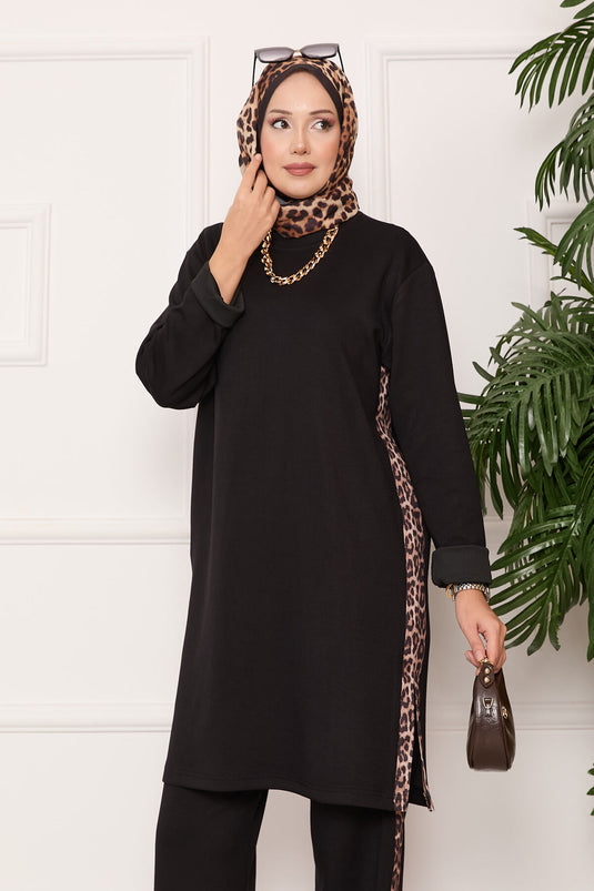 Black Oyşo Set with Leopard Stripes and Slits