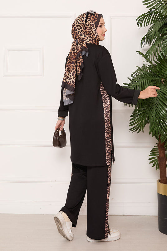 Black Oyşo Set with Leopard Stripes and Slits