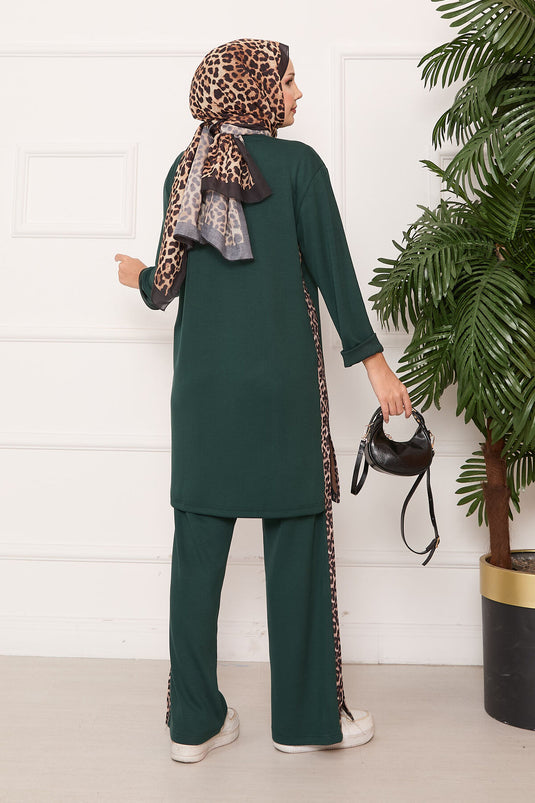Leopard Striped Slit Oyşo Set Emerald
