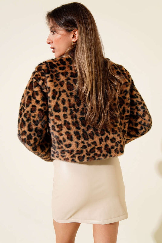Leopard Print Short Fur Coat Leopard