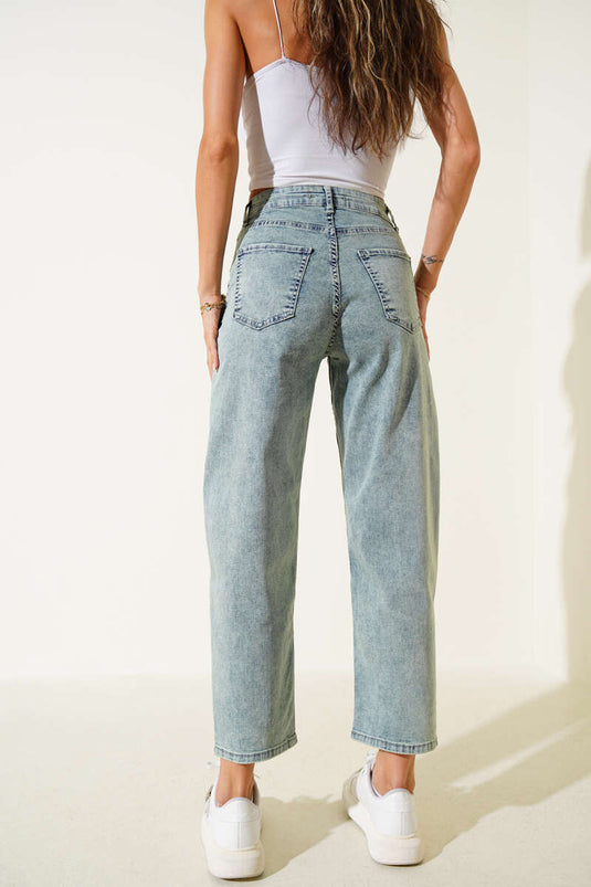 بنطلون جينز فضفاض من الليكرا بلون أخضر فاتح