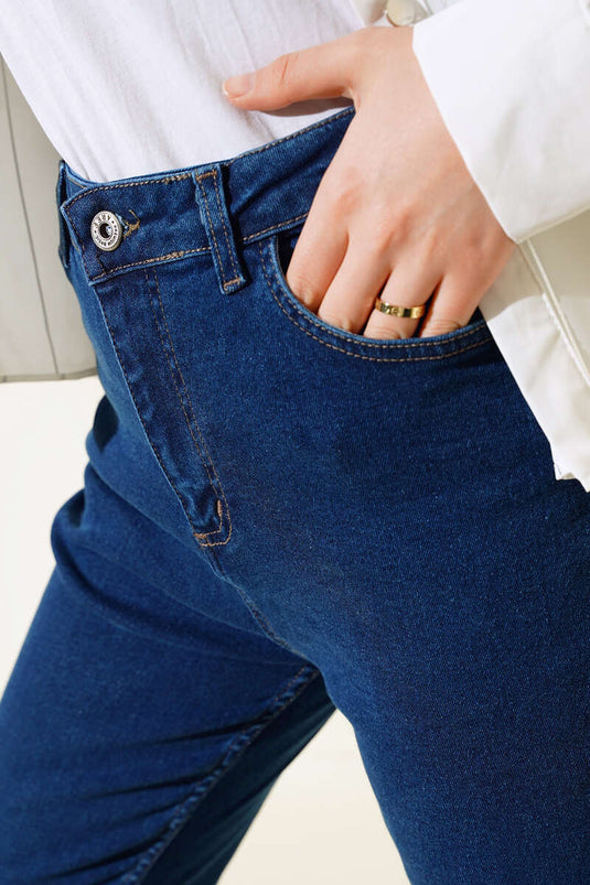 Pantalon Jeans Boyfriend Lycra Bleu Foncé