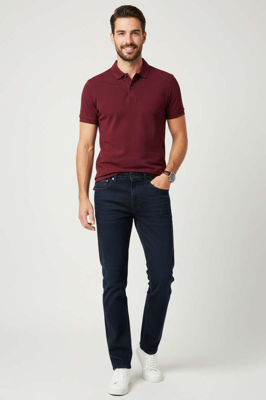 Slim-Fit Narrow-Leg Basic Men's Denim Trousers Navy Blue