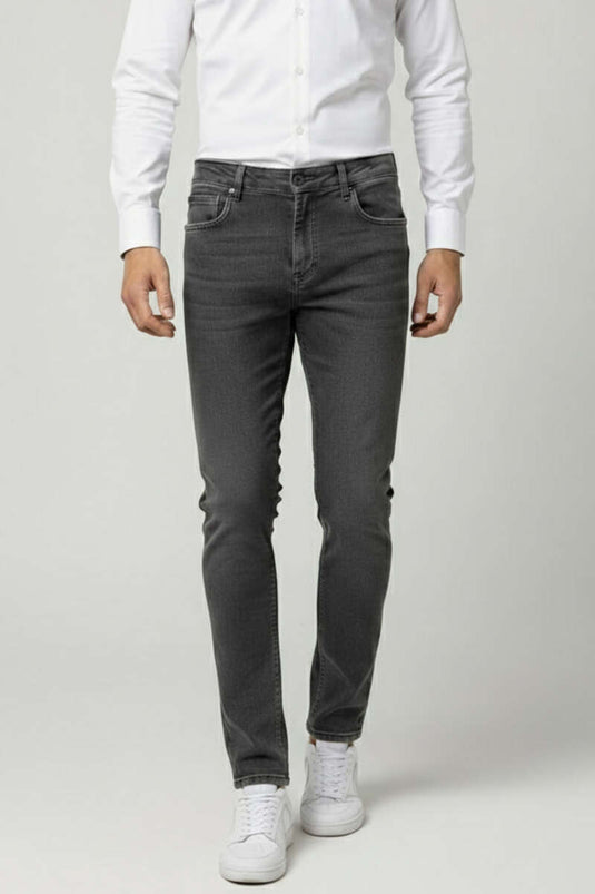 Slim Fit Trousers with Lycra Detail for Men, Smoke Gray