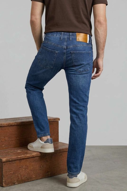 Slim Fit Men's Stretch Denim Jeans Dark Blue