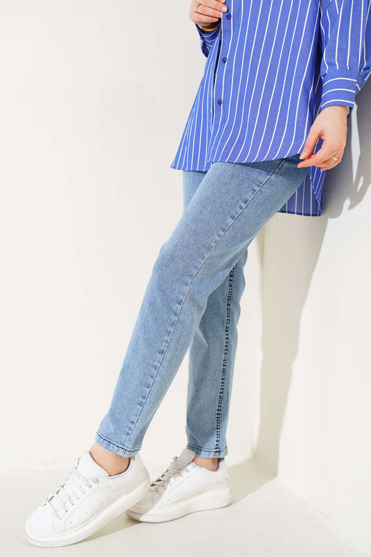 Pantalon En Jean Lycra Skinny Leg Bleu Denim