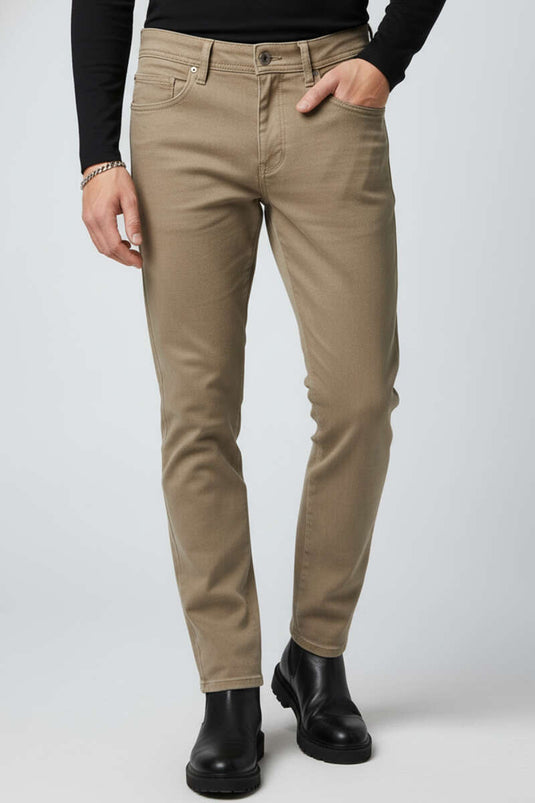 Likralı Gabardin Erkek Pantolon Bej