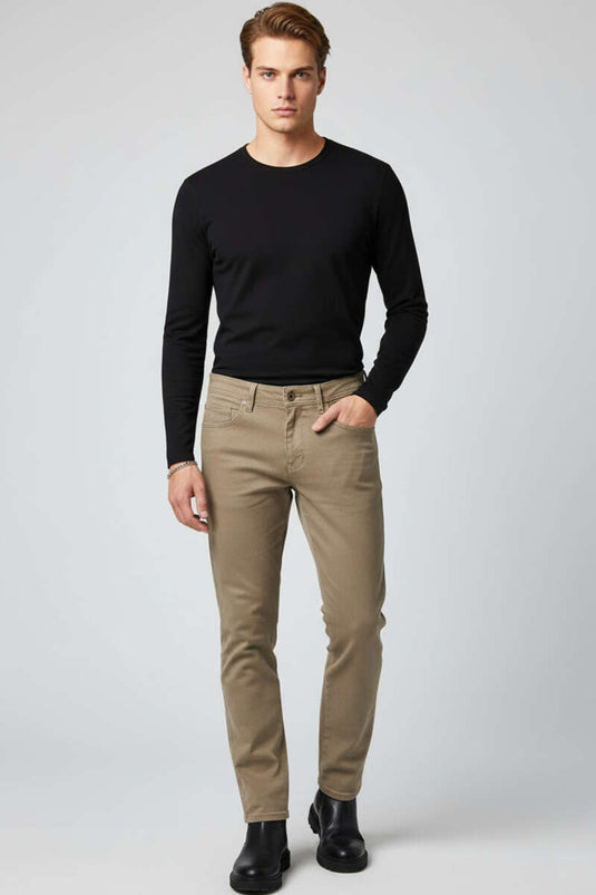 Likralı Gabardin Erkek Pantolon Bej