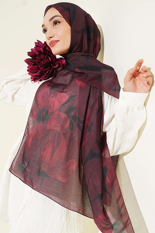Lily Desenli Soft Şal Bordo
