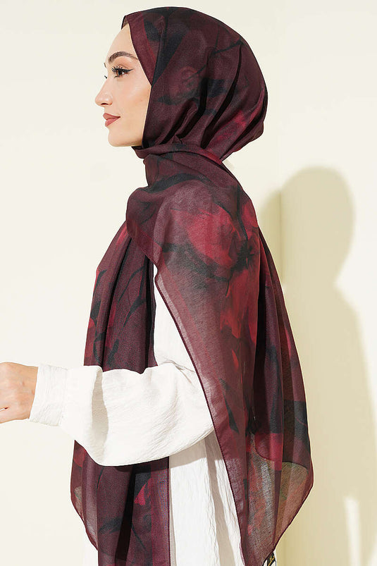 Lily Desenli Soft Şal Bordo