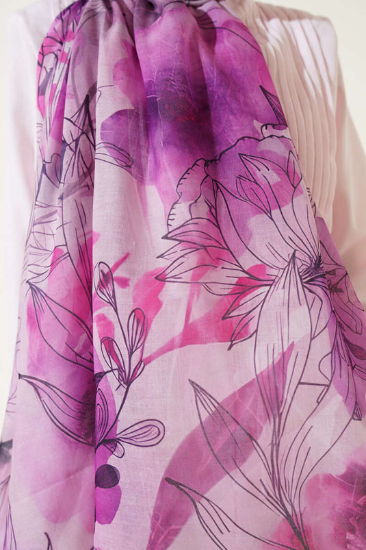 Châle marbré à motif lys fuchsia