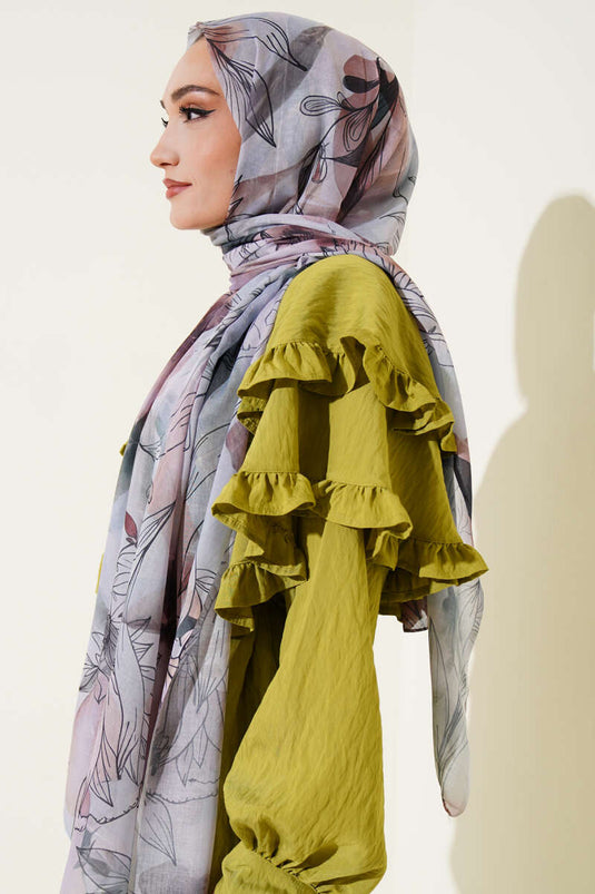 Lilyum Desen Ebruli Şal Gri