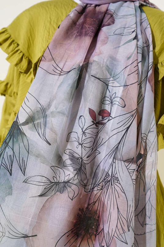 Lilyum Desen Ebruli Şal Gri