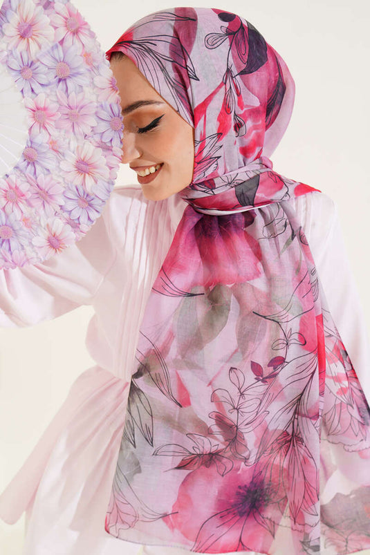 شال أحمر بنقشة زنبق رخامي