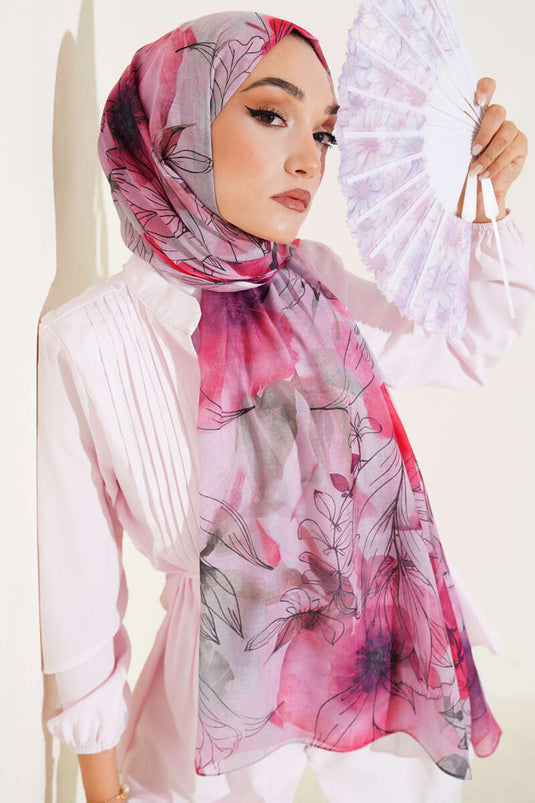 شال أحمر بنقشة زنبق رخامي