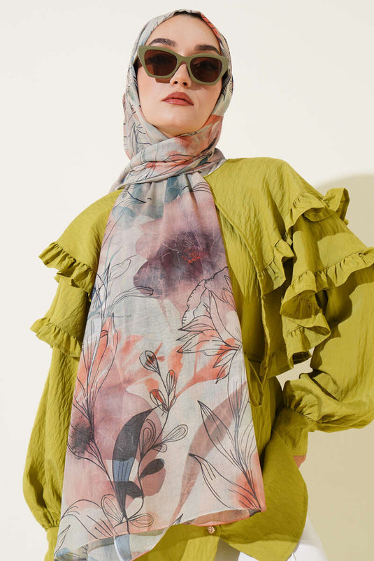 شال رخامي بنقشة زنبق الماء، لون لاتيه