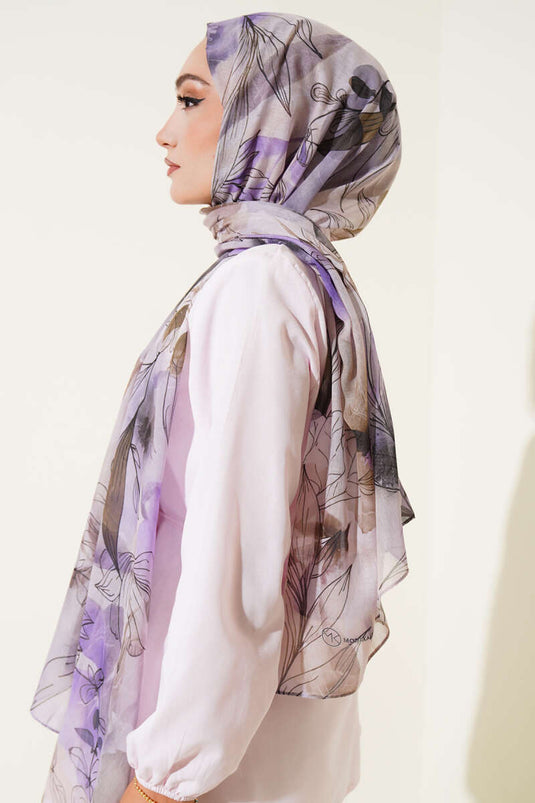 Lilyum Desen Ebruli Şal Lila