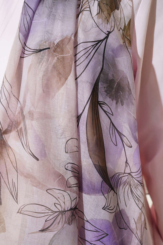 Lilyum Desen Ebruli Şal Lila