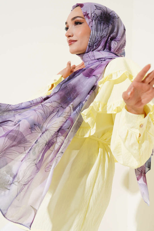 Lily Pattern Marbled Shawl Violet