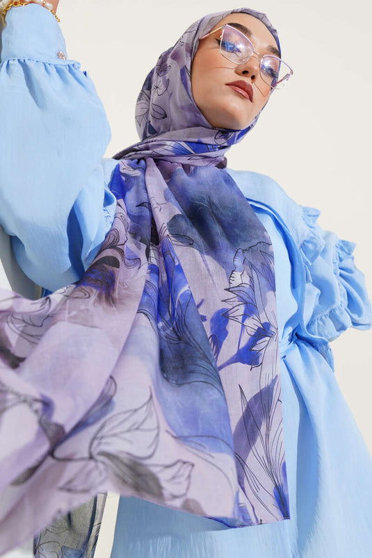 Lily Pattern Marbled Shawl Purple